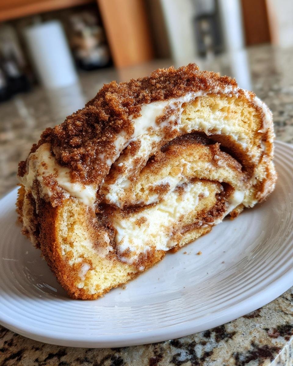 Cheesecake Roulé Cannelle : un délice en 60 min 2 Gros plan d'une tranche de Cheesecake Roulé à la Cannelle sur une assiette blanche.