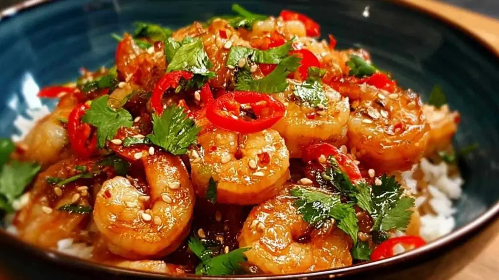 Crevettes asiatiques au gingembre et citronnelle en cours de marinade