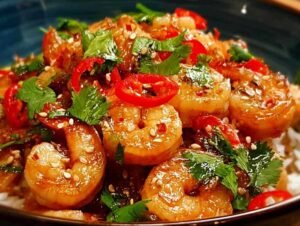 Crevettes asiatiques au gingembre et citronnelle en cours de marinade