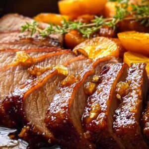 Filet Mignon de Porc à l'Orange et au Gingembre 3 Filet mignon de porc tranché nappé de sauce orange brillante