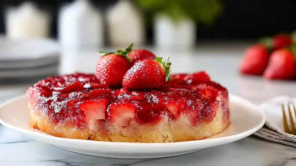 gateau renverse fraises fini demoule caramelise 1 Gâteau Renversé aux Fraises