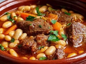 Loubia traditionnelle haricots blancs bœuf mijoté épices cocotte