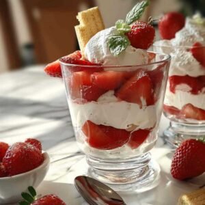 Verrines de mascarpone aux fraises fraîches avec couches visibles