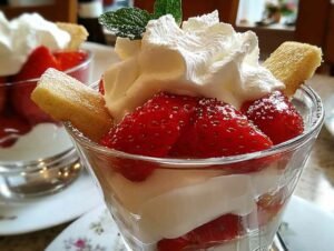 Verrines de mascarpone aux fraises fraîches avec couches visibles