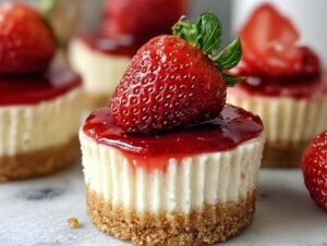 Mini cheesecakes aux fraises sur plateau de service