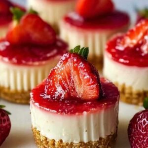 Mini cheesecakes aux fraises sur plateau de service