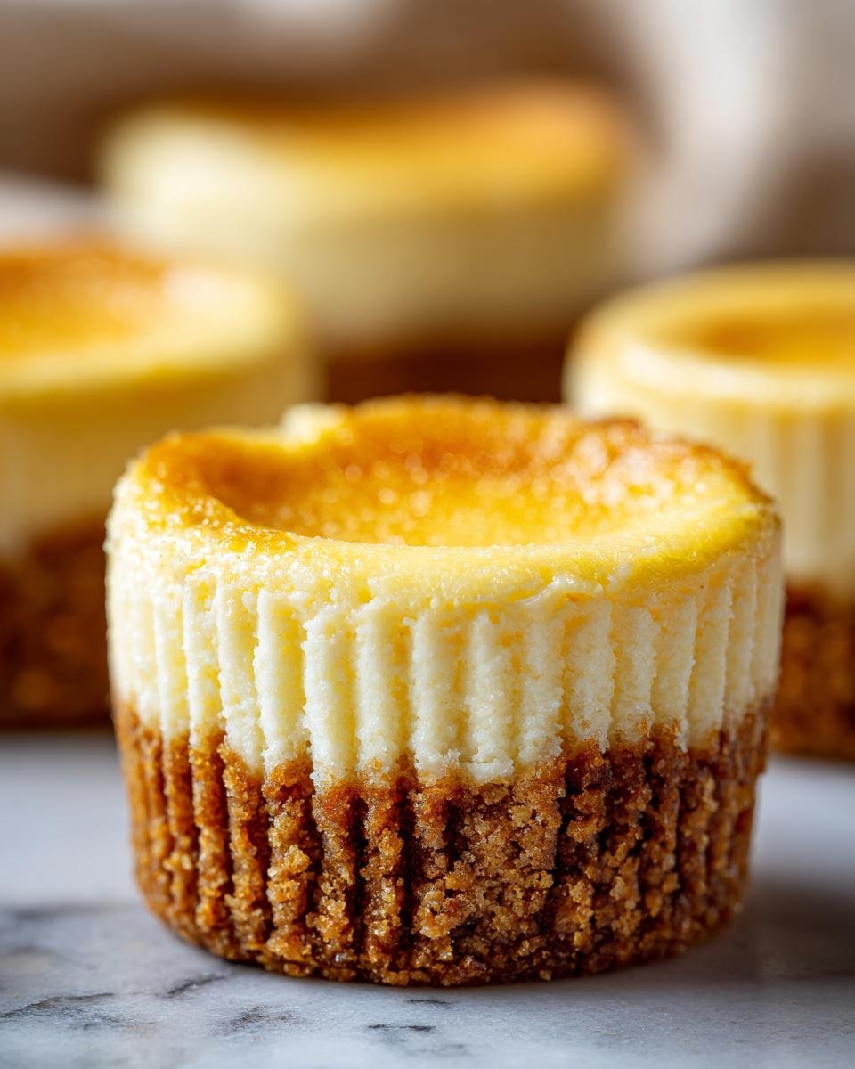 Mini Cheesecakes Citron: Délice 100% Rapide 4 Gros plan d'un mini cheesecake au citron avec une croûte biscuitée et une garniture crémeuse.
