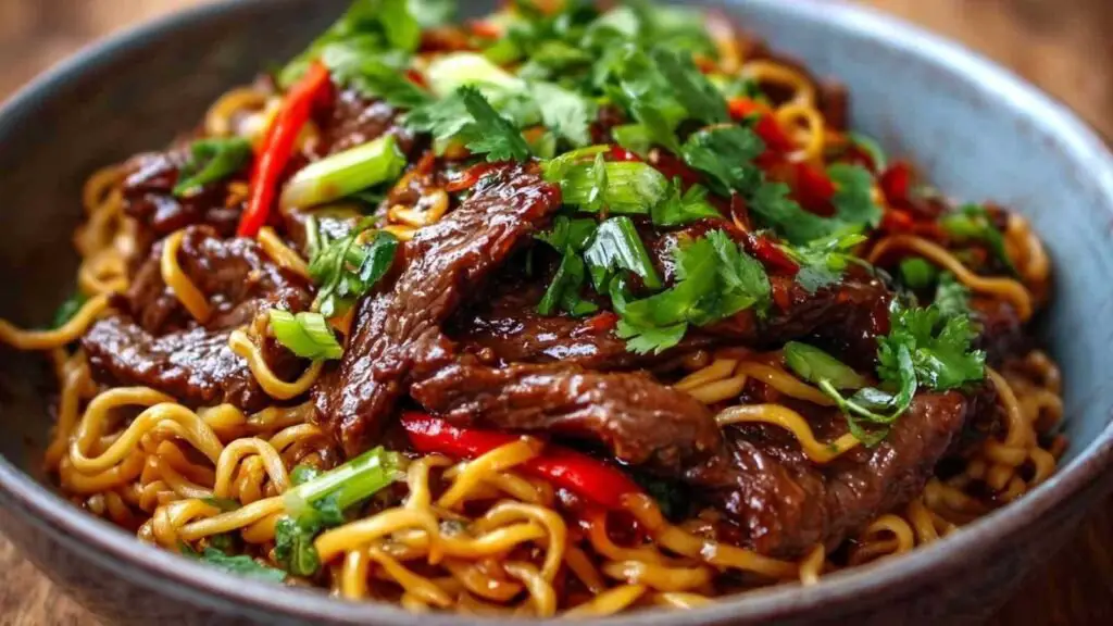 nouilles collantes boeuf sauce asiatique 1 Nouilles Collantes au Bœuf