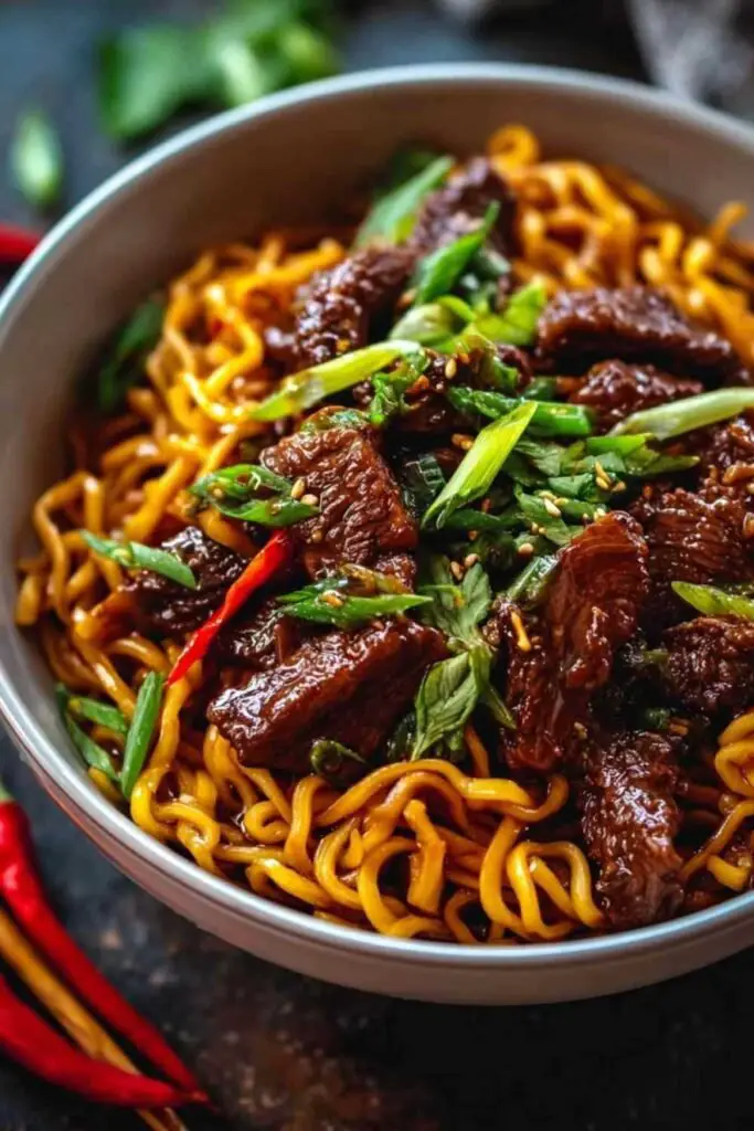 nouilles collantes boeuf sauce asiatique Nouilles Collantes au Bœuf