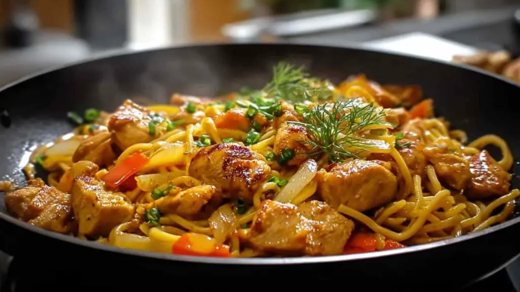 nouilles sautees poulet recette express 1 Nouilles Sautées au Poulet