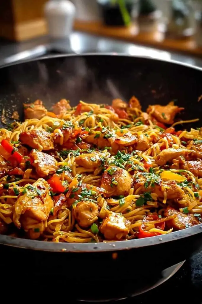 nouilles sautees poulet recette express Nouilles Sautées au Poulet