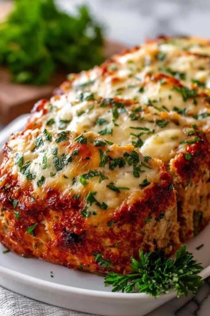 Tranche de pain de viande au poulet avec parmesan râpé