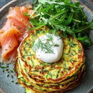 Pancakes salés à la courgette dorés dans une poêle