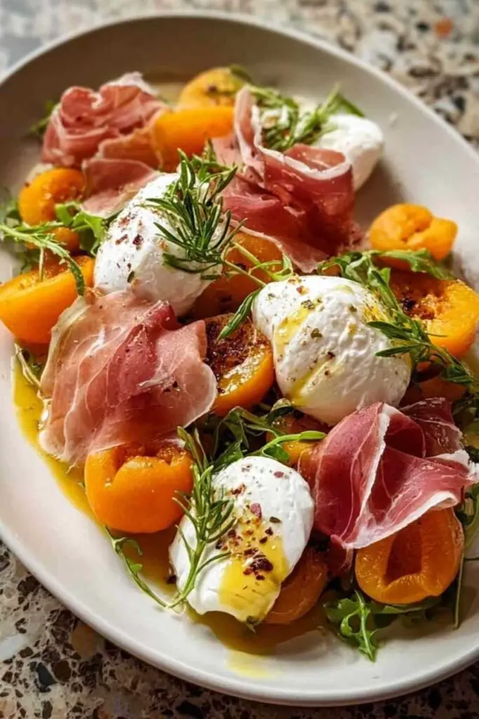 Salade d'Abricots Rôtis au Romarin 2 salade abricots rotis romarin burrata jambon parme 2 Salade d'Abricots Rôtis au Romarin