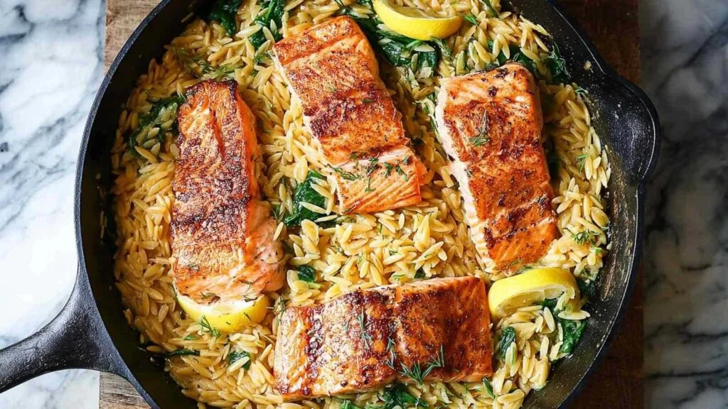 saumon orzo citron une poele fini 1 Saumon à l'orzo au citron en une poêle
