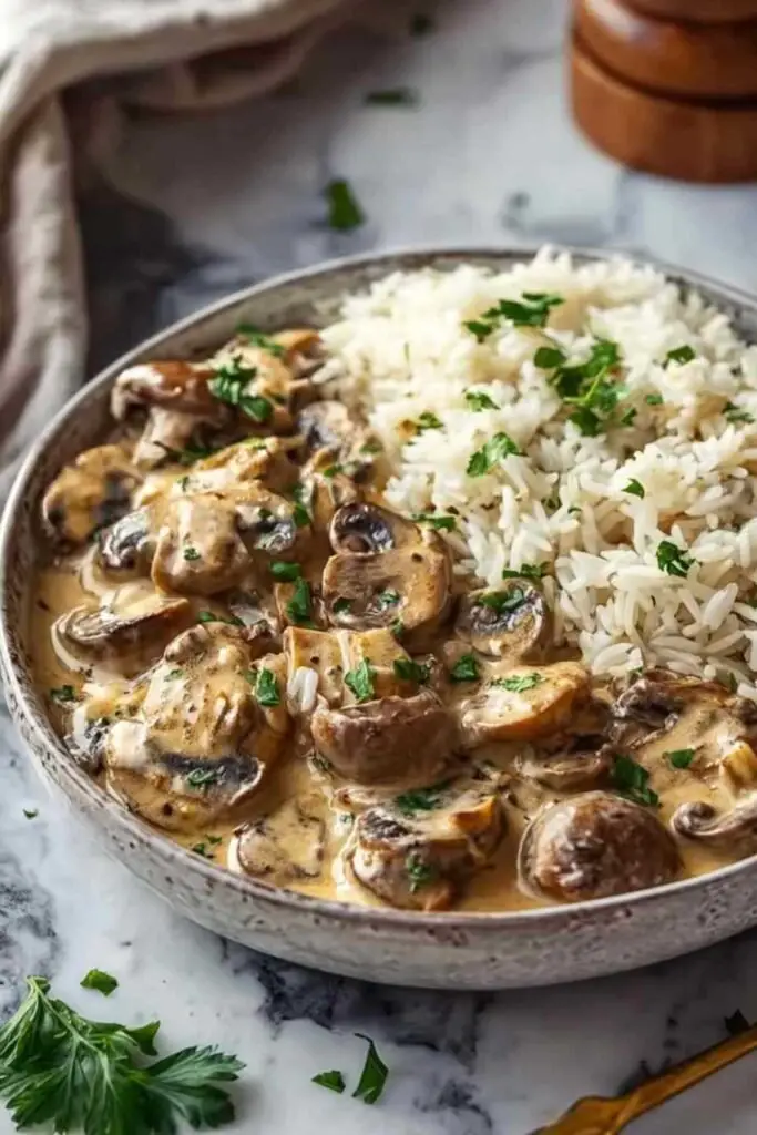 stroganoff champignons riz complet recette facile Stroganoff de Champignons Riz Complet