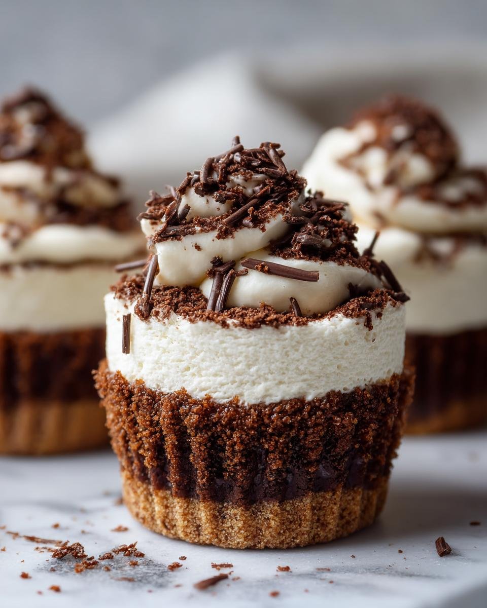 Gros plan sur un Tiramisu Cookie Cup, garni de crème et de copeaux de chocolat.