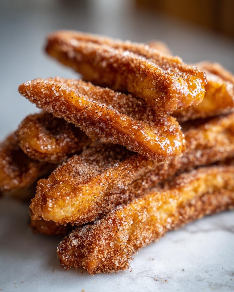 Toffee aux Crackers Churros : 1 délice magique 3 Gros plan d'une pile de Toffee aux Crackers Churros, saupoudrés de sucre et de cannelle.