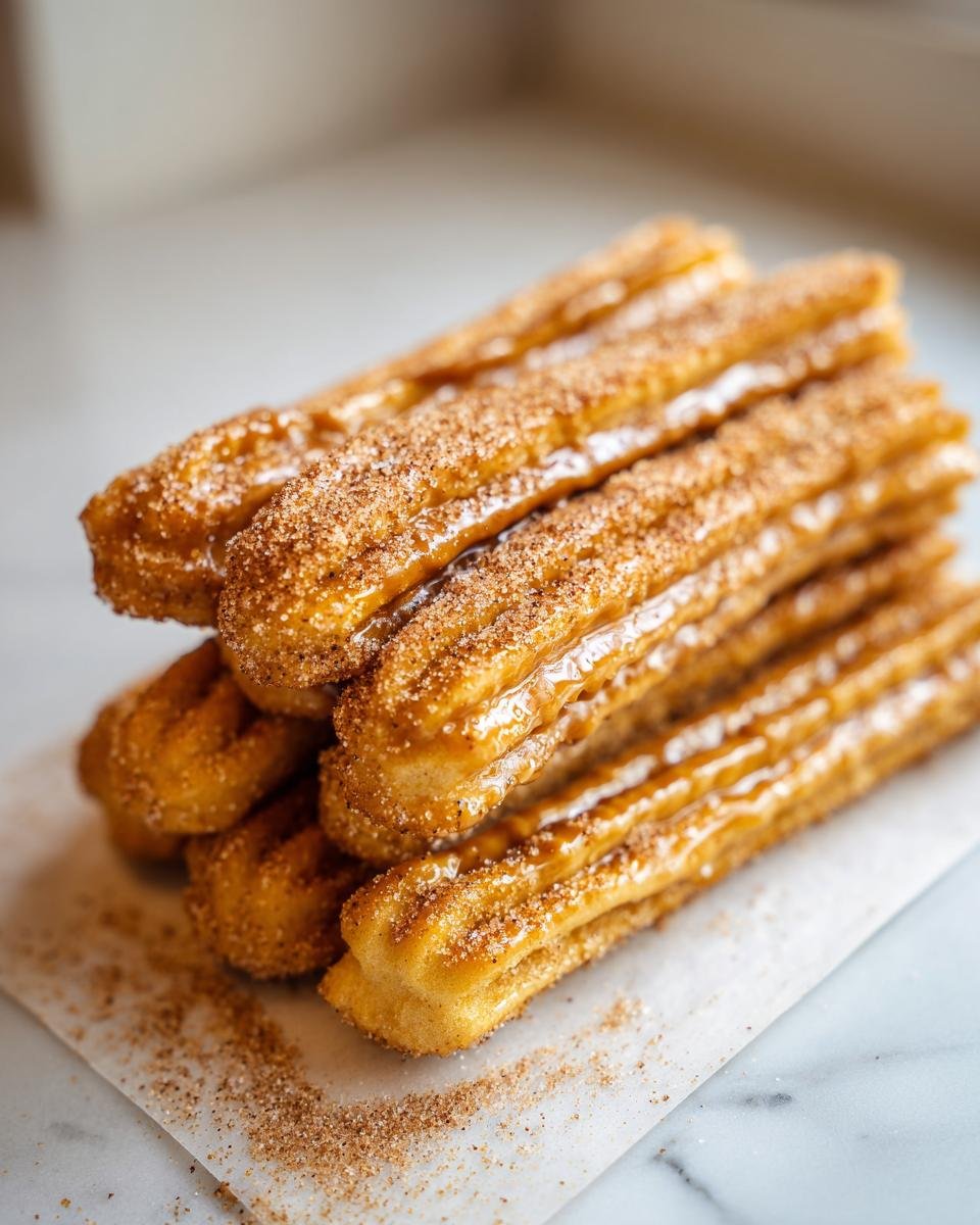 Toffee aux Crackers Churros : 1 délice magique 4 Gros plan d'une pile de Toffee aux Crackers Churros, saupoudrés de sucre et de cannelle.