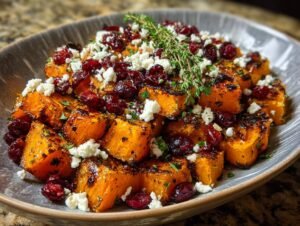 courge-butternut-rotie-feta-canneberges