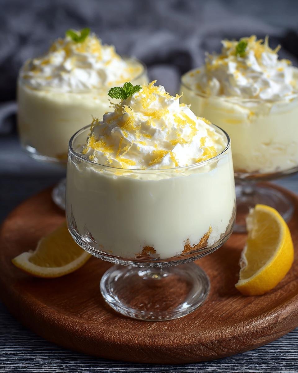 Crème Mascarpone au Citron : 1 délice frais 3 Trois coupes de Crème Mascarpone au Citron garnies de chantilly, zeste de citron et menthe.