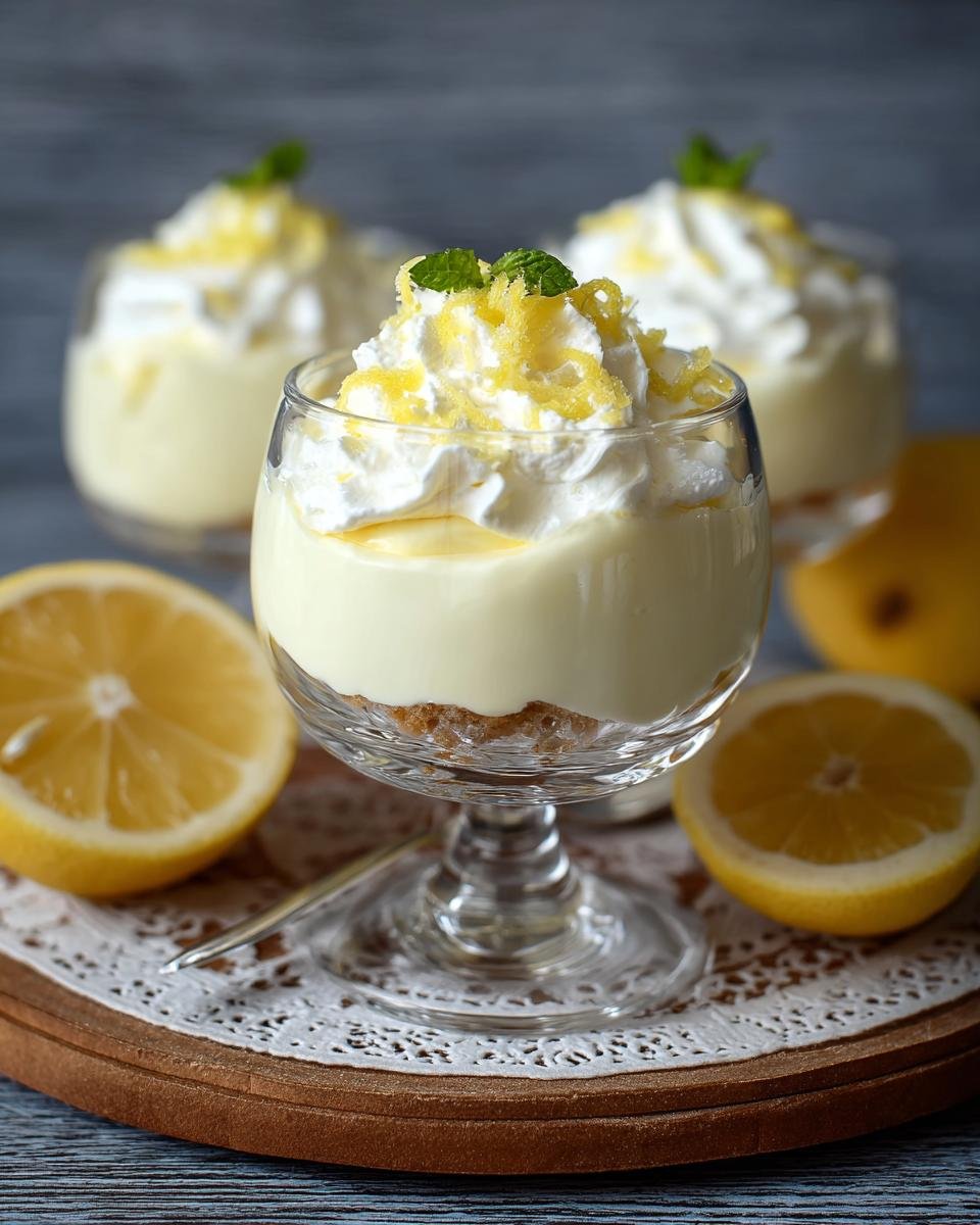 Crème Mascarpone au Citron : 1 délice frais 1 Crème Mascarpone au Citron légère et aérienne, garnie de chantilly, zeste de citron et menthe.