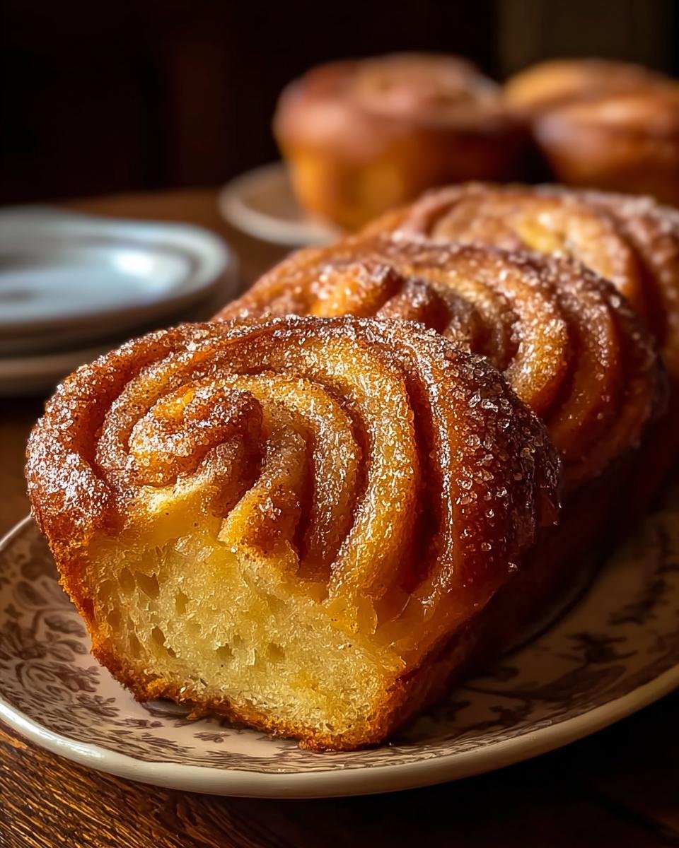 Gros plan sur une tranche de Pain au Cidre de Pomme et Cannelle, garnie de sucre et de cannelle.