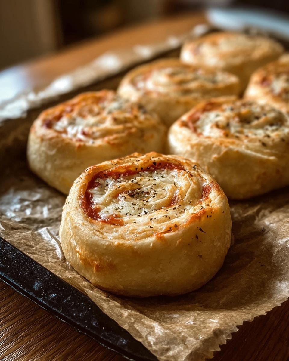 Gros plan sur des rouleaux de pizza au levain faits maison, garnis de sauce tomate et de fromage fondu.