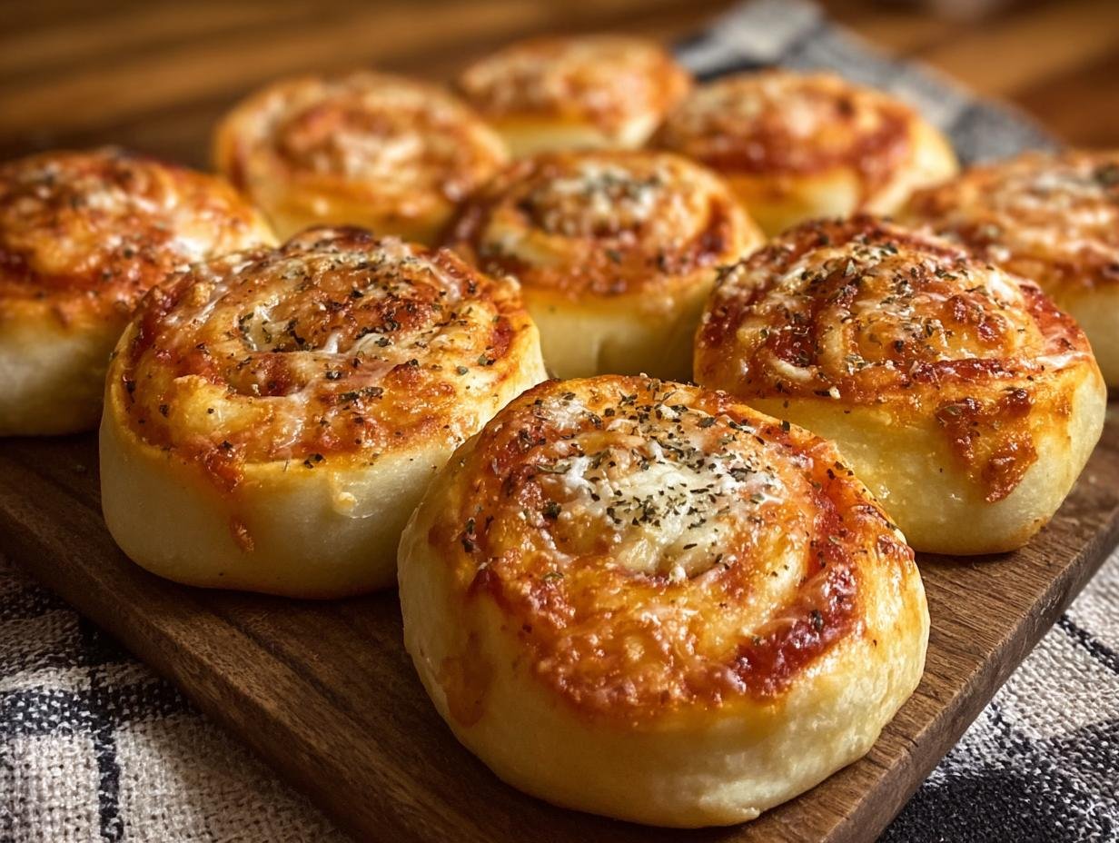 Gros plan sur des rouleaux de pizza au levain faits maison, garnis de sauce tomate et de fromage fondant.