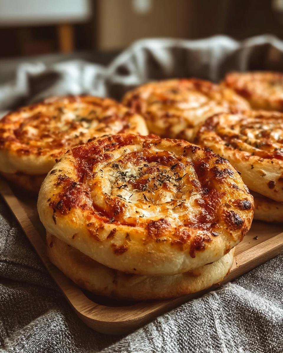 Gros plan sur des rouleaux de pizza au levain faits maison, garnis de sauce tomate et de fromage fondu.