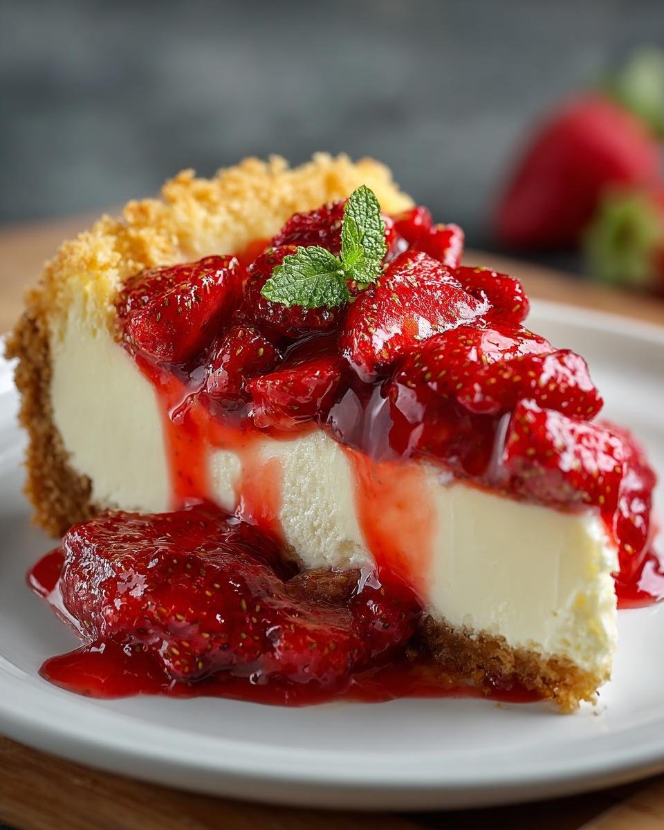 Tacos Cheesecake Fraises: 1 recette facile et divine 4 Gros plan d'une part de Tacos Cheesecake aux Fraises, garnie de morceaux de fraises fraîches et de menthe.