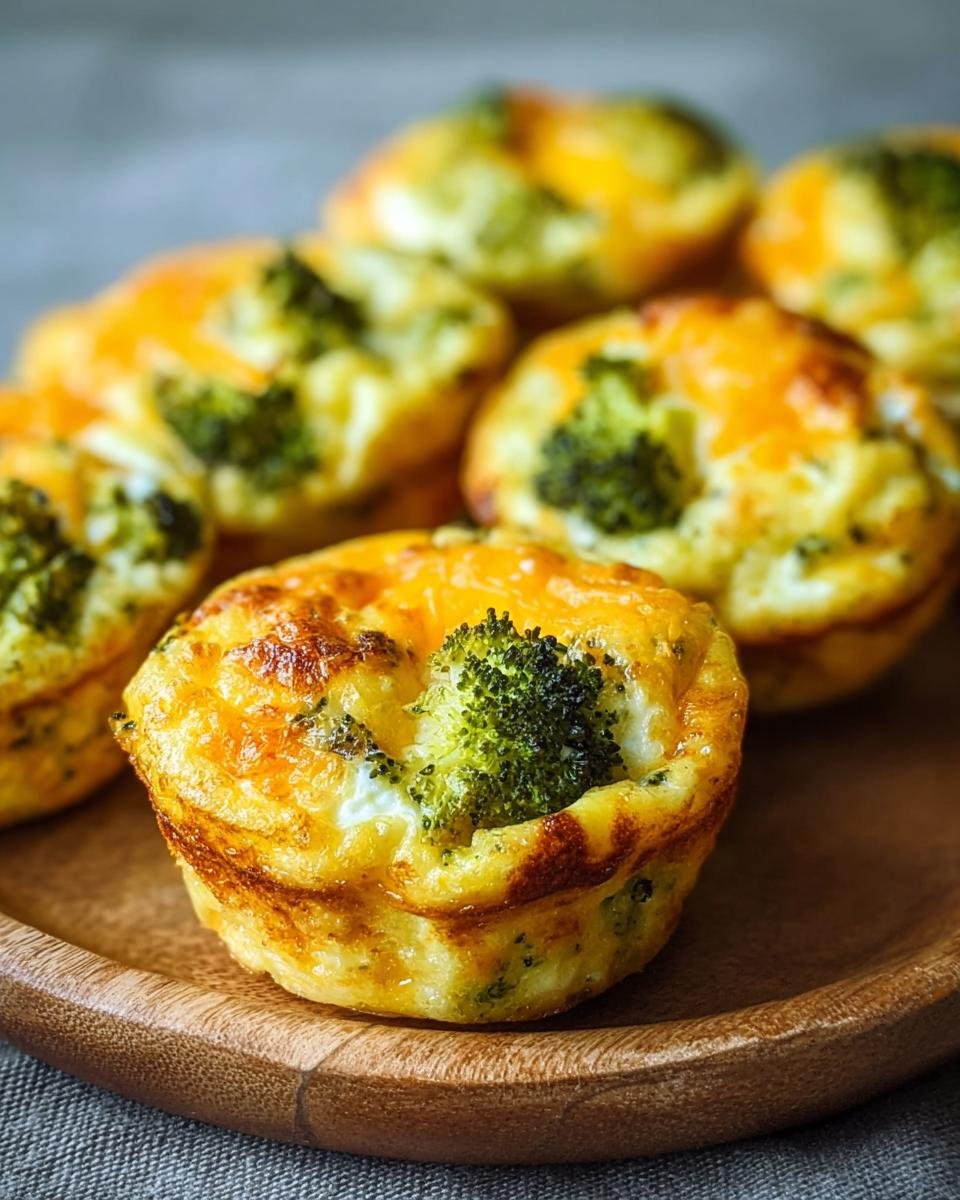 Gros plan sur des bouchées d'œufs au brocoli dorées et appétissantes, garnies de fromage fondant.