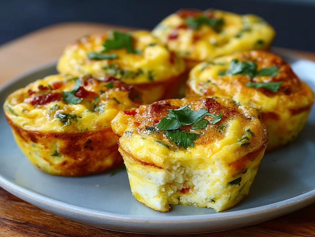Gros plan sur des bouchées d'œufs délicieuses garnies de persil frais sur une assiette bleue.