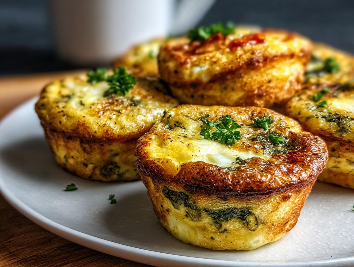 Gros plan sur des bouchées d'œufs protéinées garnies de persil frais, sur une assiette blanche.